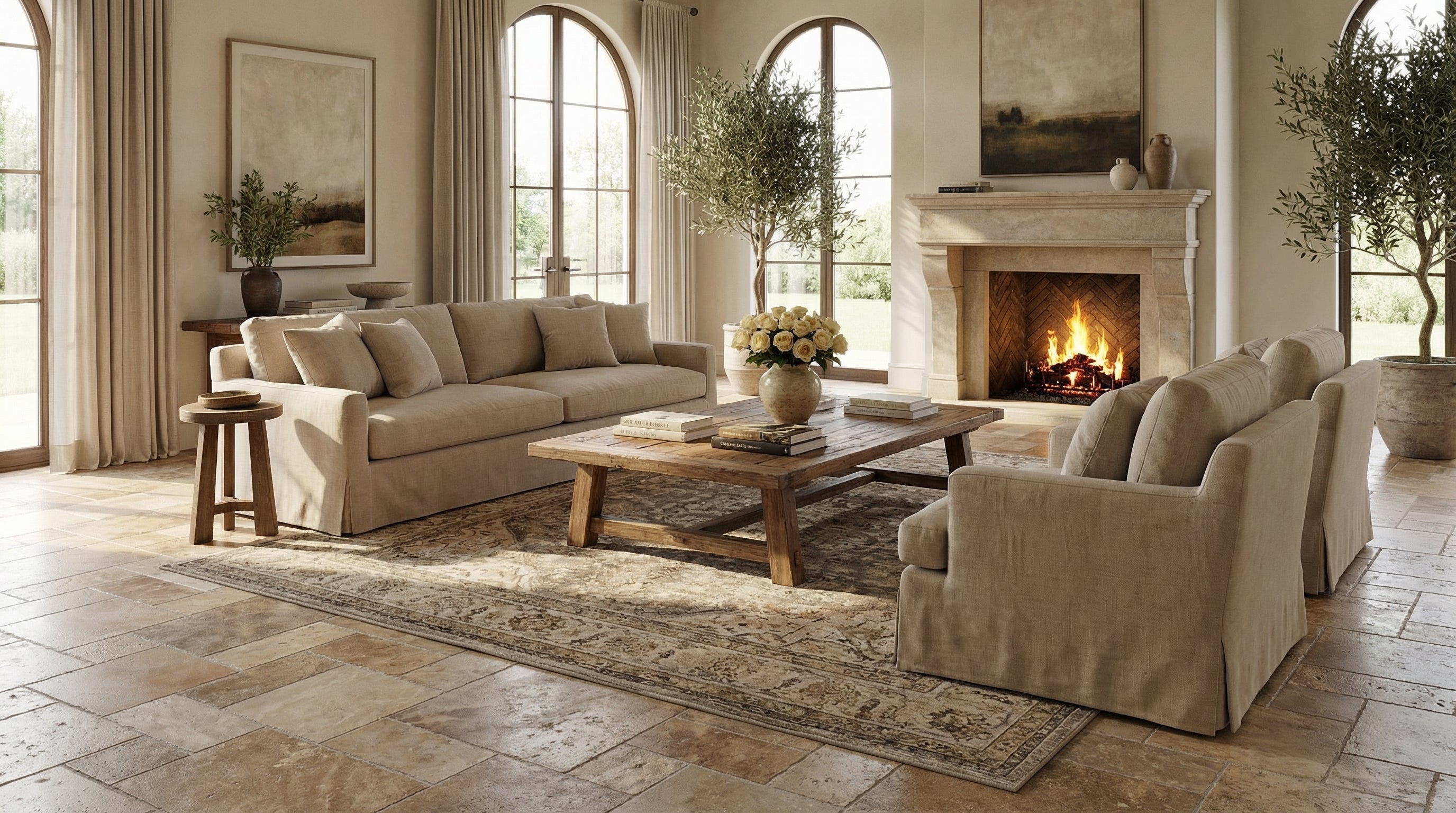 Meandros Walnut Antique French Pattern Set Travertine Tile