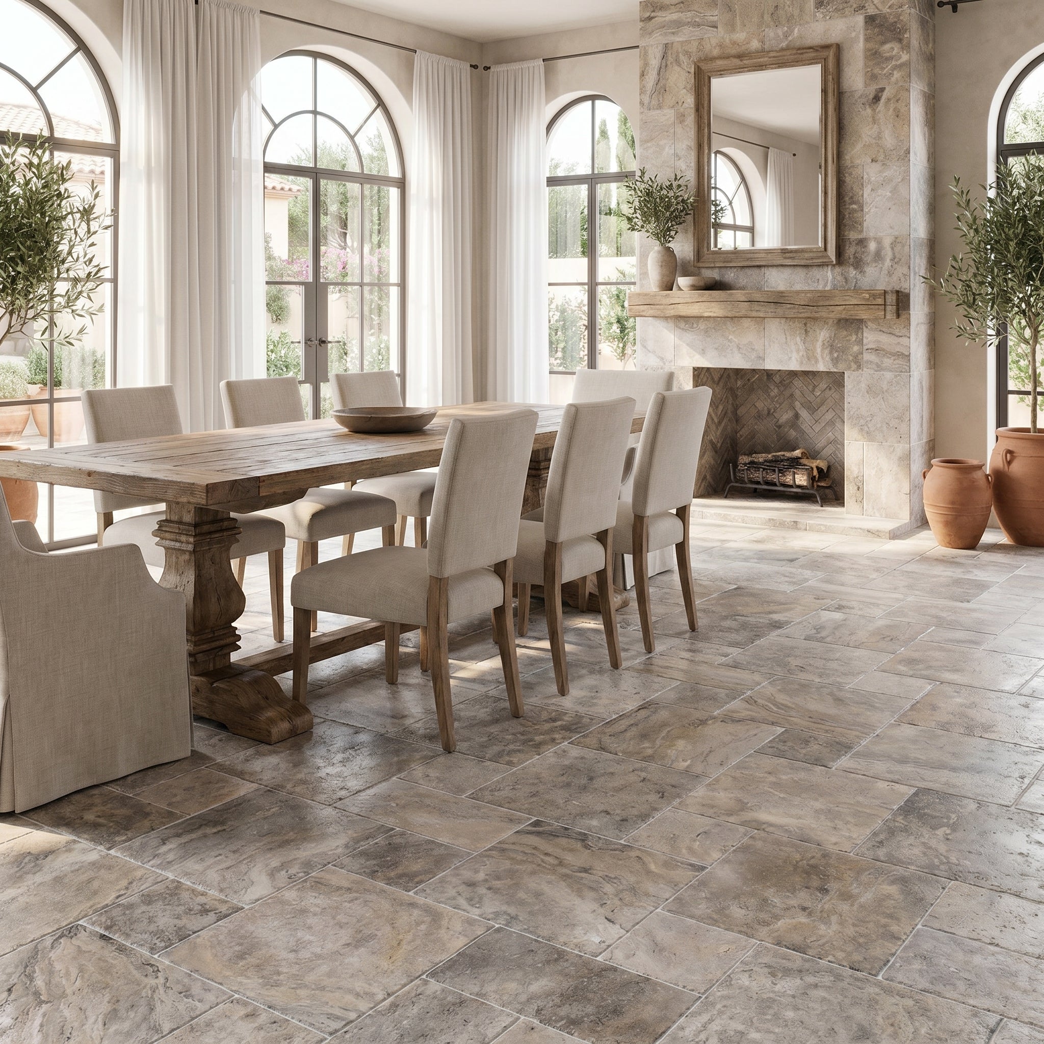 Silver Antique French Pattern Set Travertine Tile-Tumbled