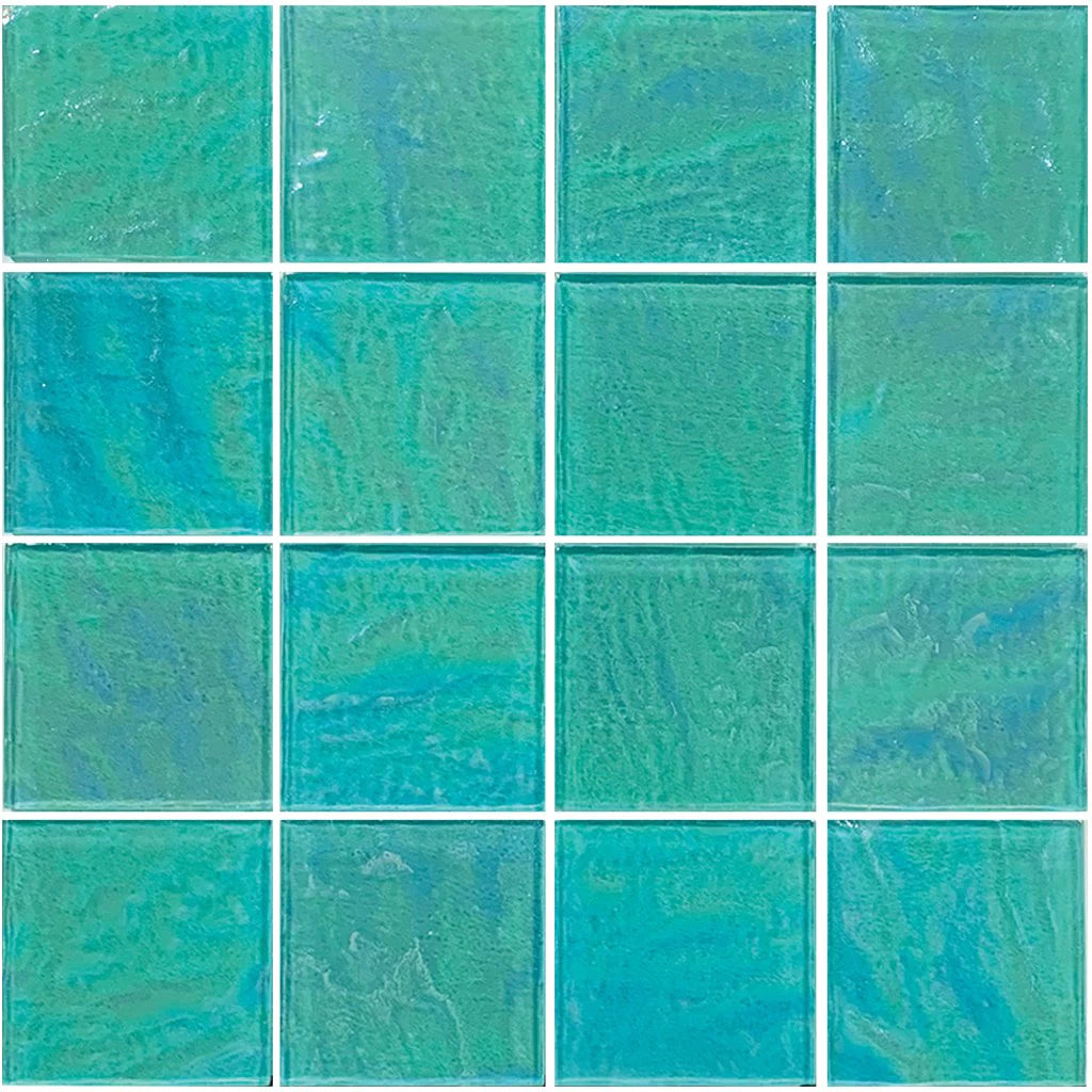 Aquatica Green Textured 3"x3" Glass Mosaic Tile 12"x12" - Piazza Collection