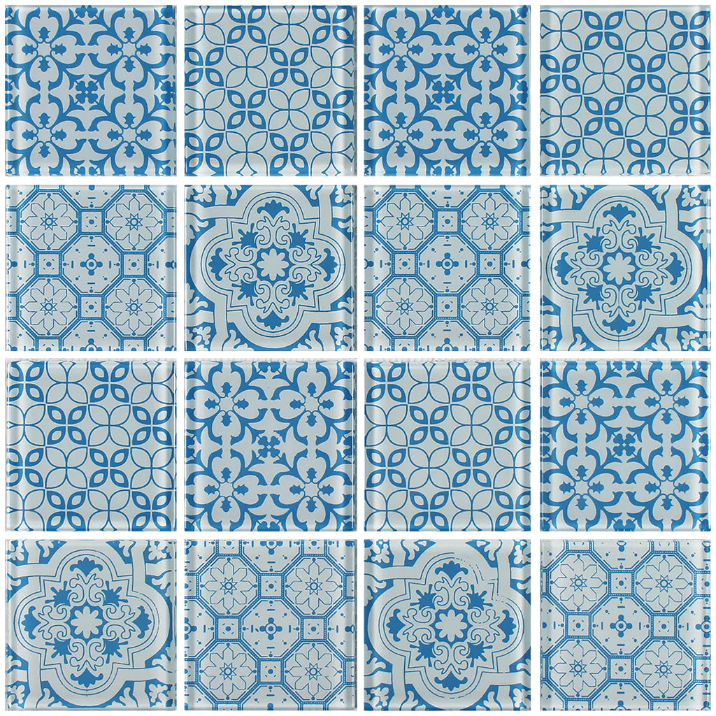 Aquatica Turquoise 3"x3" Glass Mosaic Tile 12"x12" - Patchwork Collection