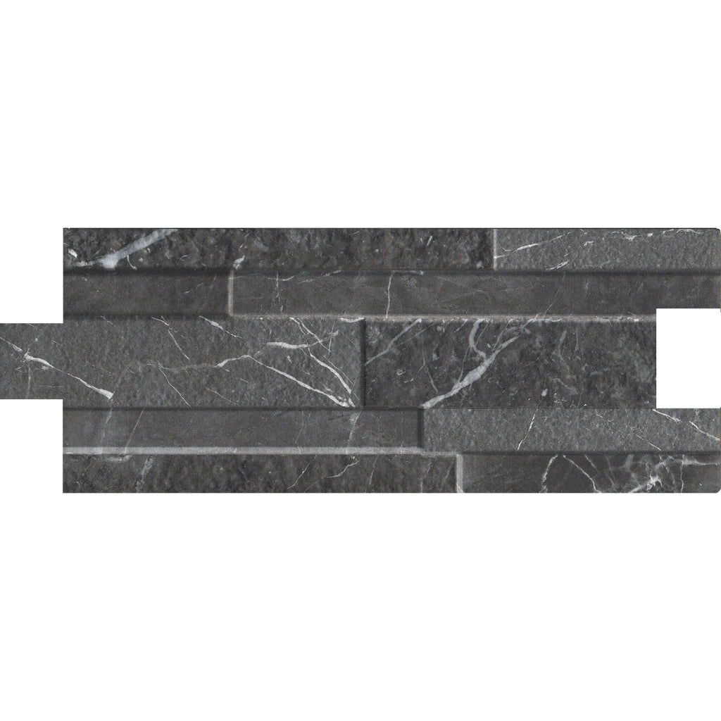 Aquatica Black Porcelain Ledgerstone Corner & Staggered Set Corner - Marmi Collection