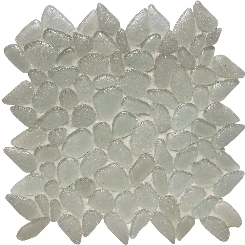 Aquatica Glacier White Random Pebble Mosaic 10.5"x10.5" - Liquid Rocks Collection