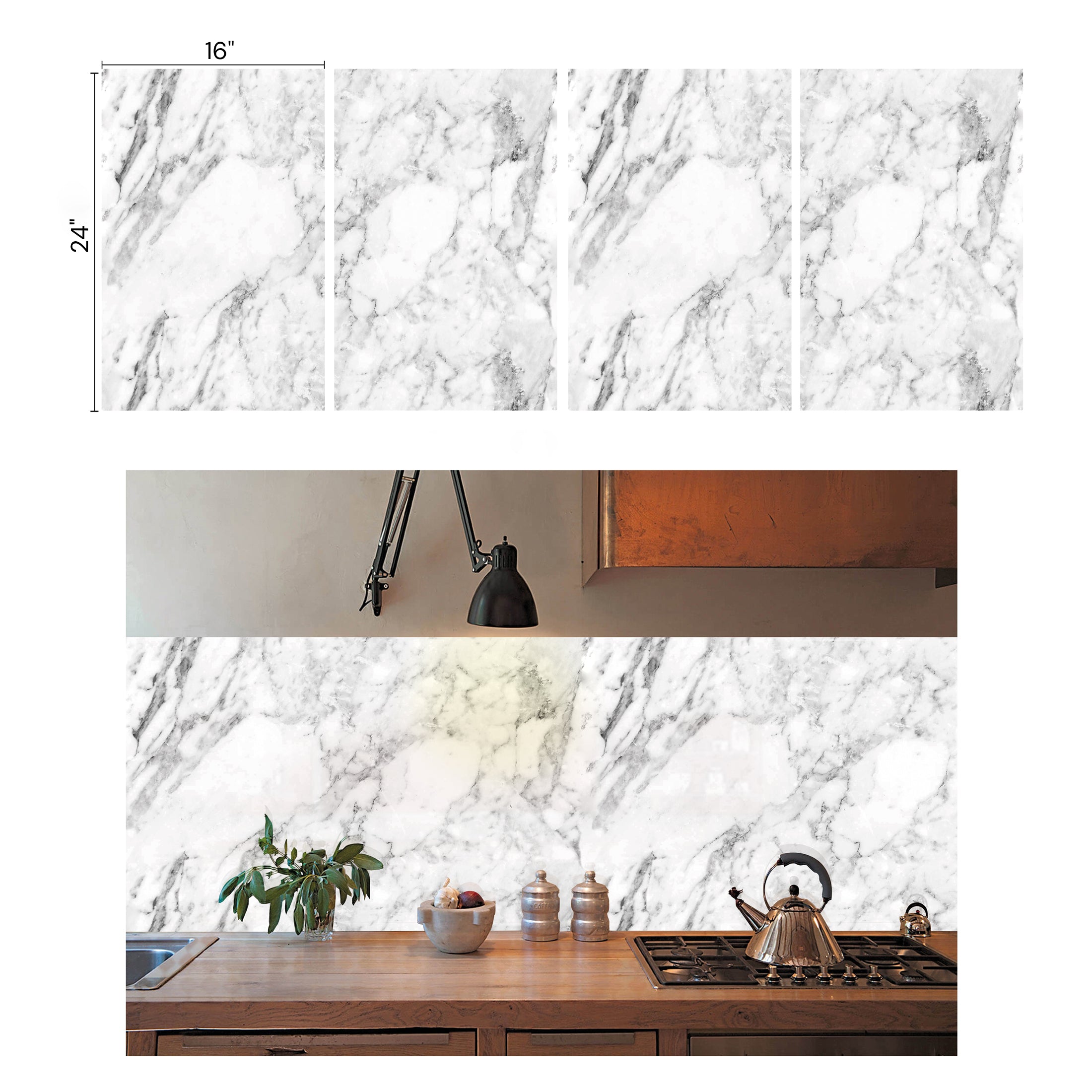 White Marble Look Peel&Stick PVC Panel for Wall and Floor - 16"x24"