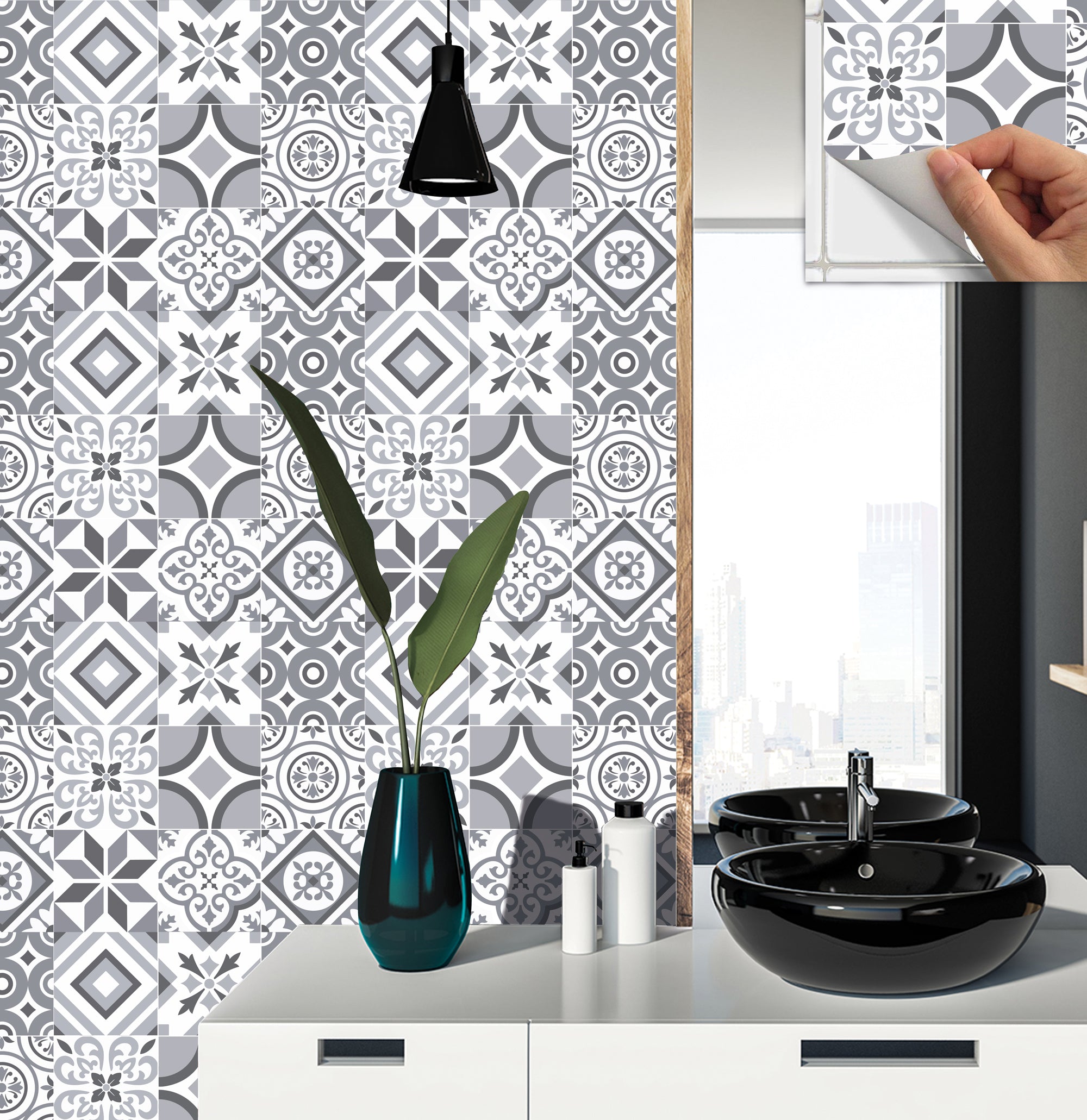 Mix Geometric Pattern Peel&Stick Wall and Floor Tiles - 12"x12"