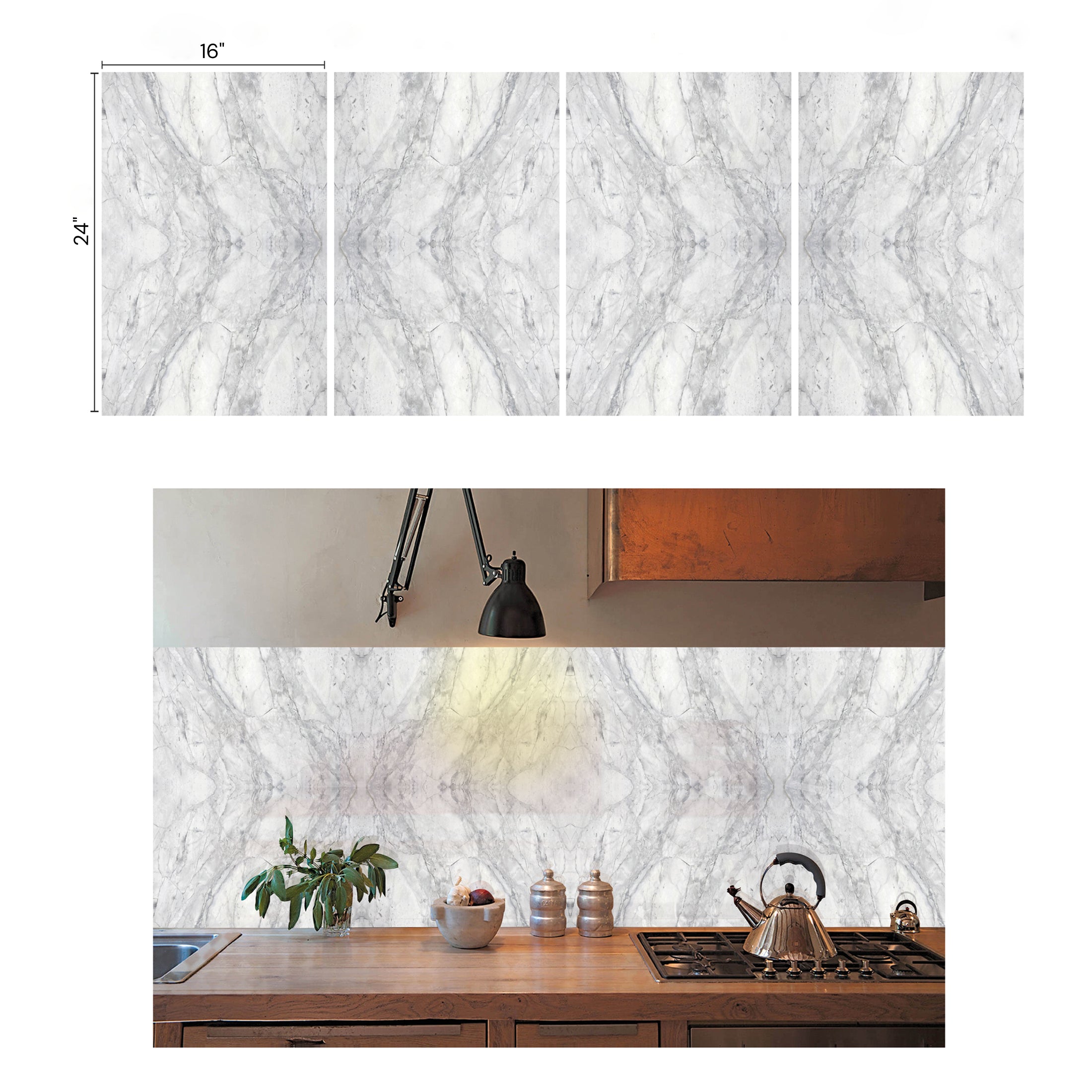 Gray Web Pattern Peel&Stick Marble Look PVC Panel for Wall and Floor - 16"x24"
