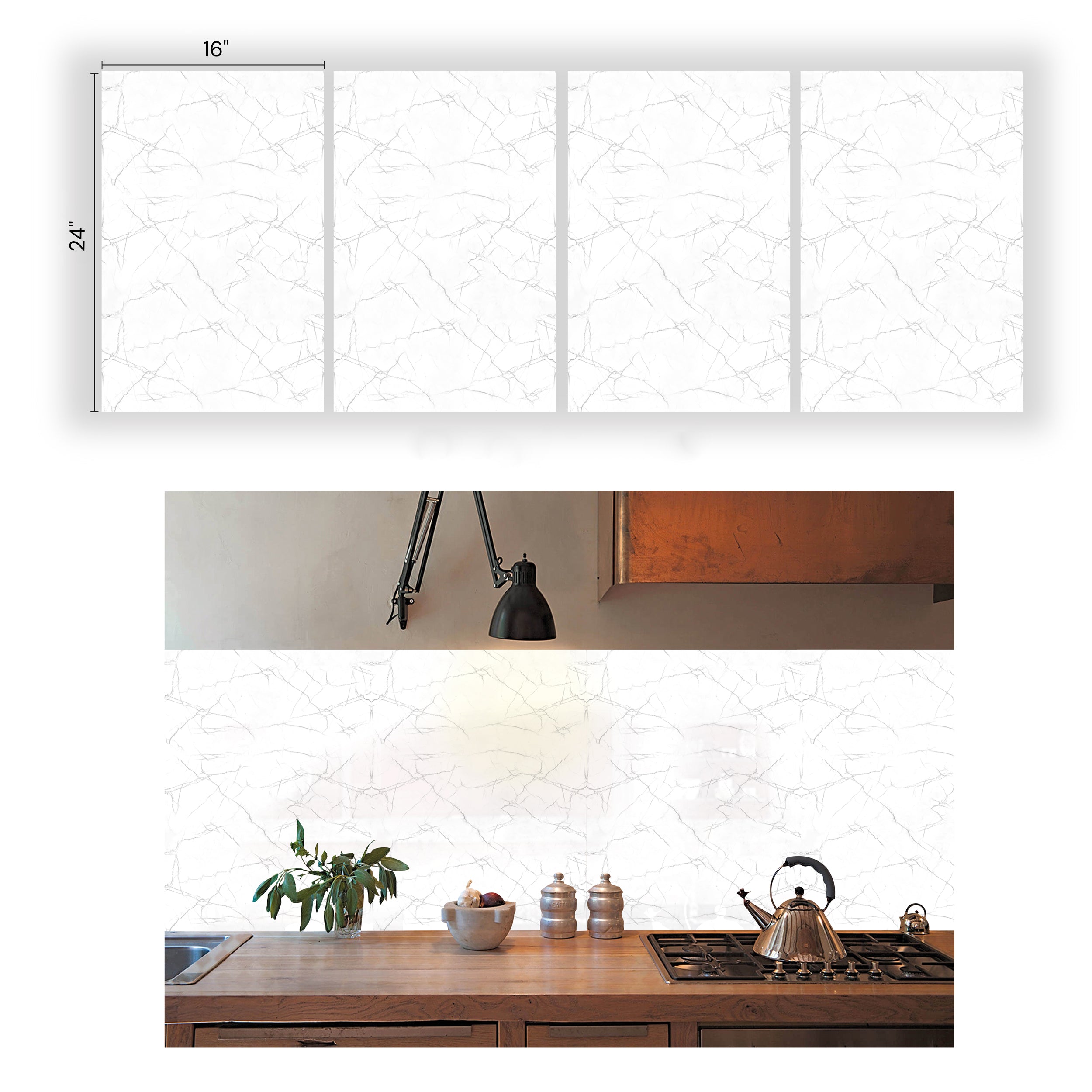 Silver Marble Look Peel&Stick PVC Panel for Wall and Floor - 16"x24"