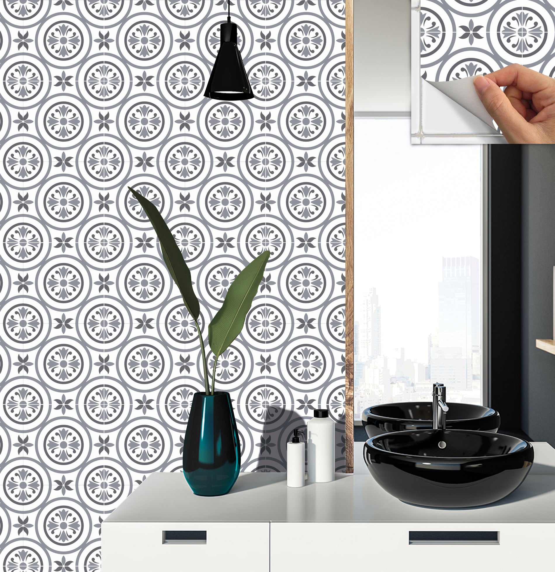 Circle Geometric Pattern Peel&Stick Wall and Floor Tiles - 12"x12"