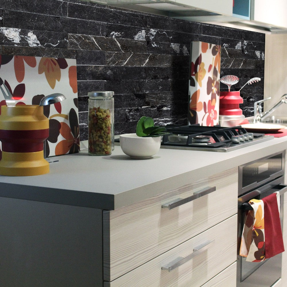Toros Black Marble Stacked Stone Ledger Panel