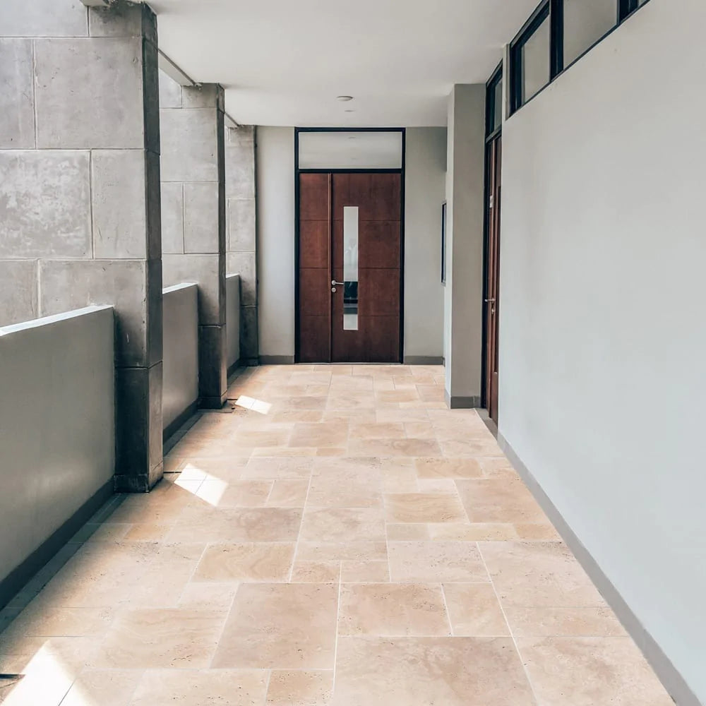 Light Beige Premium Travertine Tiles Antique Pattern Tumbled