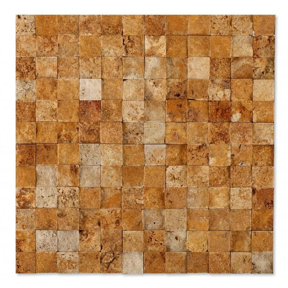 3D Gold Split Face Travertine Mosaics