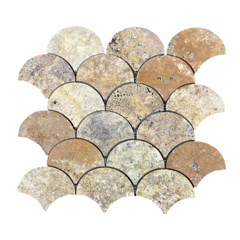 Scabos Travertine Laguna on 12" x 12" Mesh Mosaic Tile