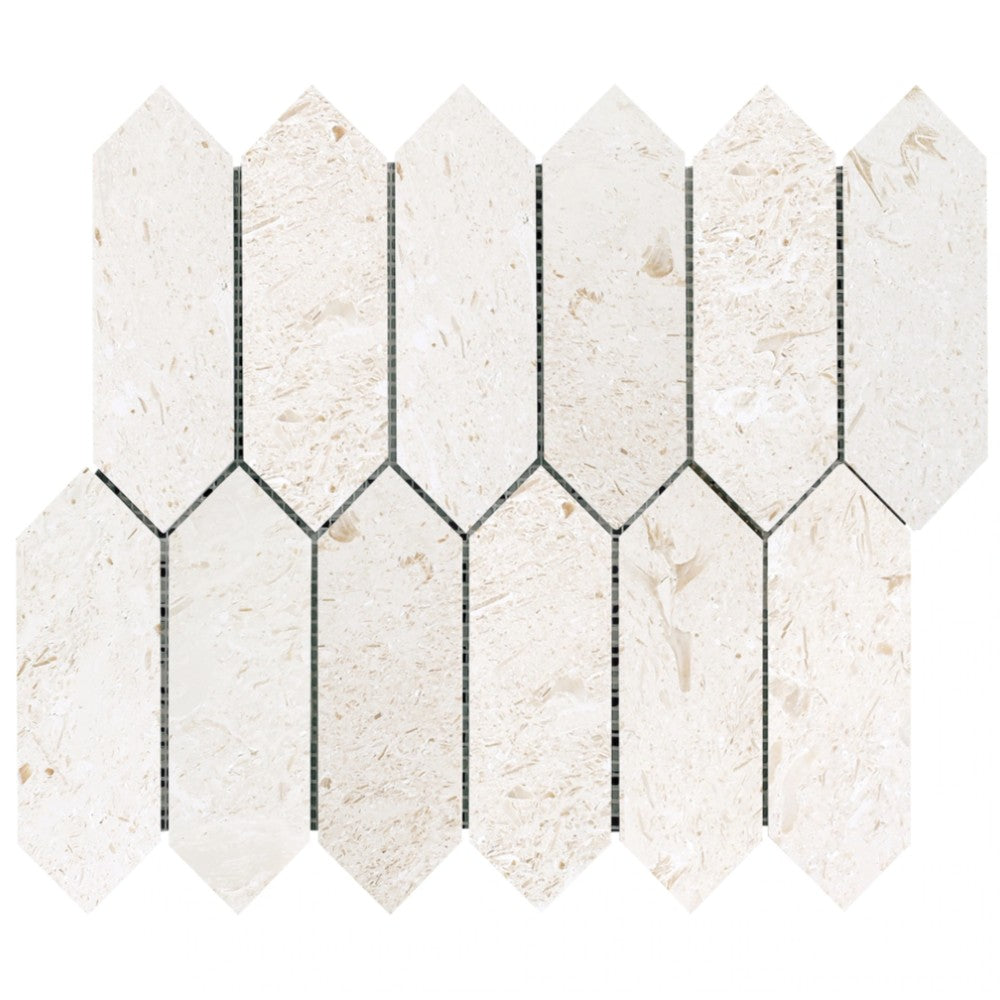 Shell Stone Limestone Strada Design on 12" x 12" Mesh Mosaic Tile