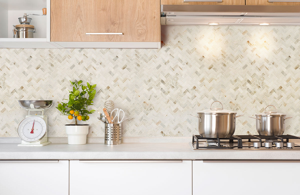 MSI Arabescato Venato White Herringbone Honed Marble Mosaic 11.63"x11.63"