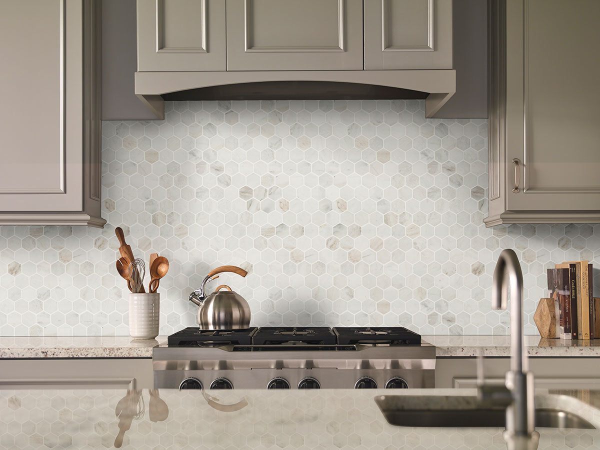 MSI Arabescato Venato White Hexagon Honed Marble Mosaic 11.73"x12.00"