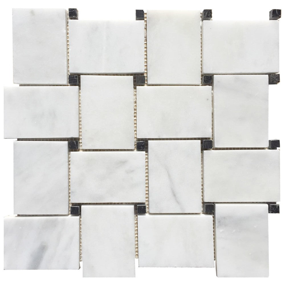 Carrara White Polished Basketweave Marble Mosaics