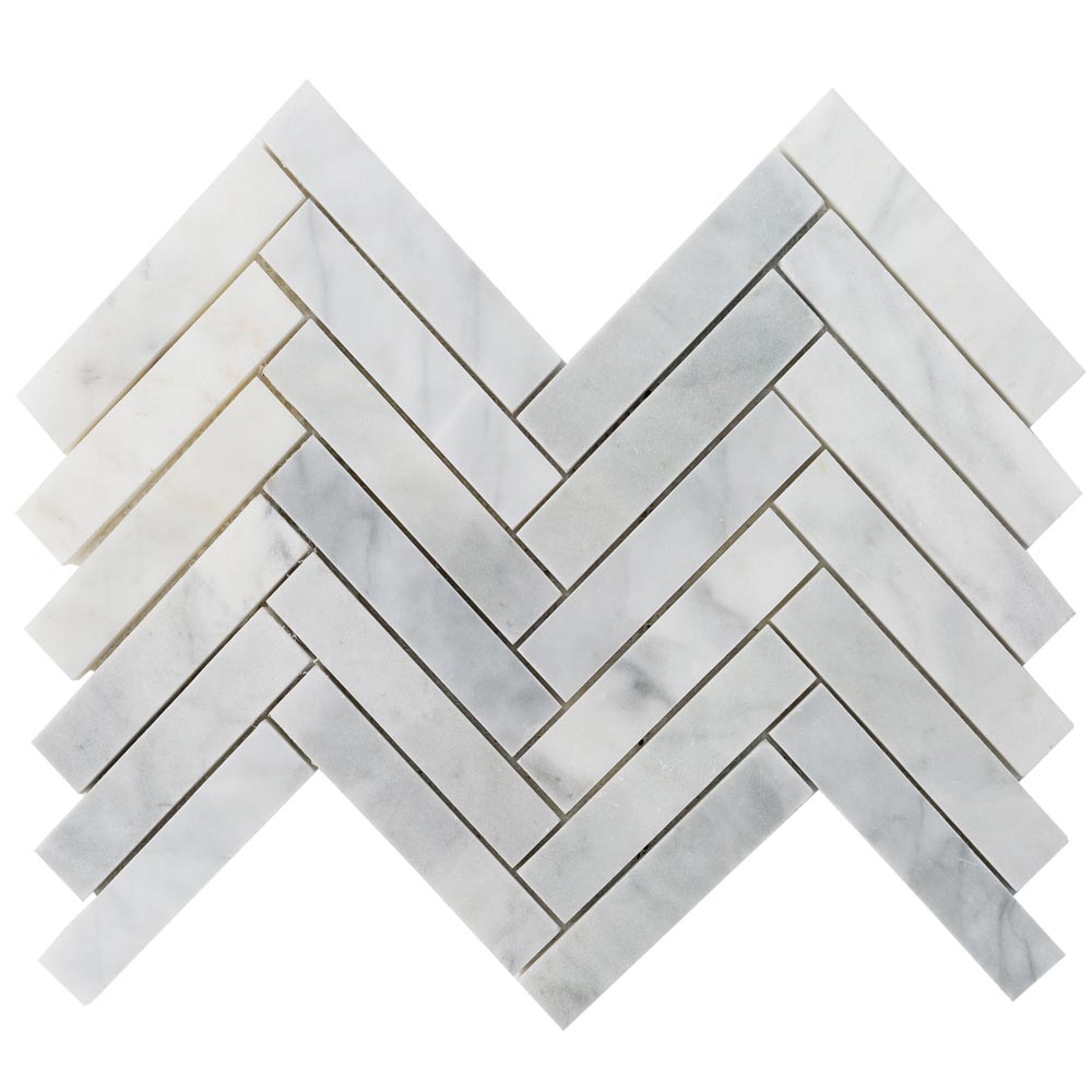 Carrara White Polished Herringbone Marble Mosaics