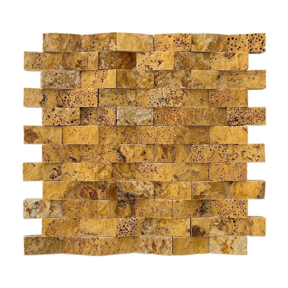 Gold Pyramid Split Face Travertine Mosaics