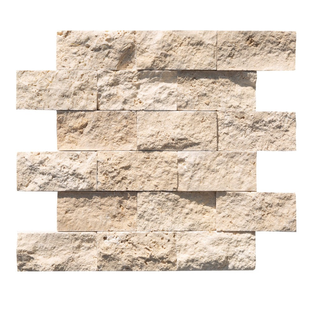 Light Beige Travertine Split Face Stone Siding Mosaic Tiles
