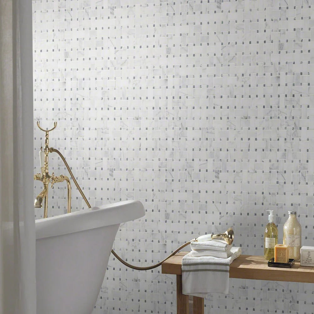 MSI Calacatta Cressa Basketweave Honed Marble Mosaic Tile 12"x12"