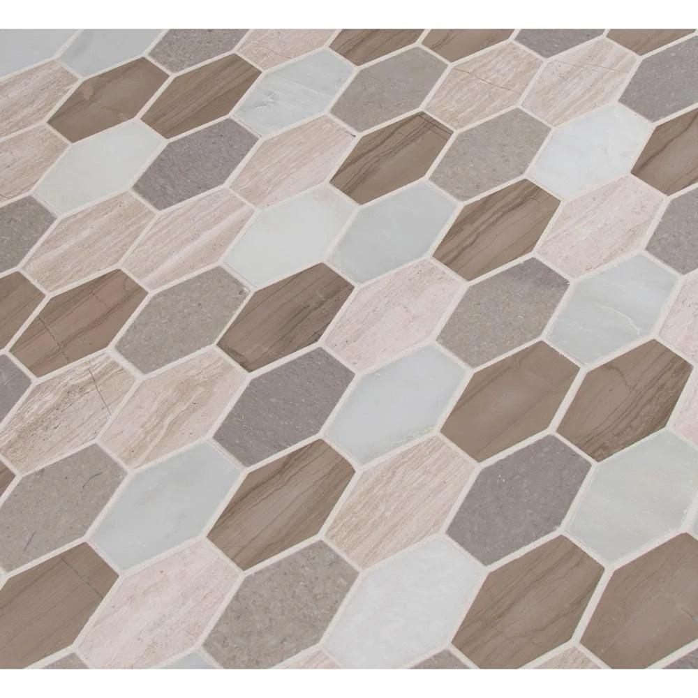 MSI Bellagio Blend Elongated Hexagon Honed Mosaic Tile 11.63"x12"