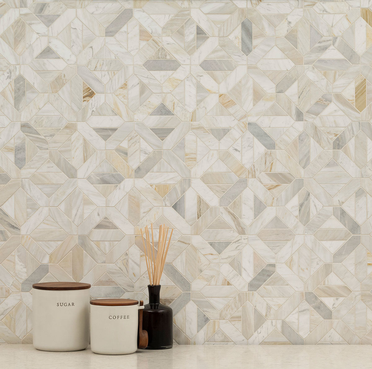 MSI Athena Gold Geometrica Honed Marble Mosaic Tile 12"x12"