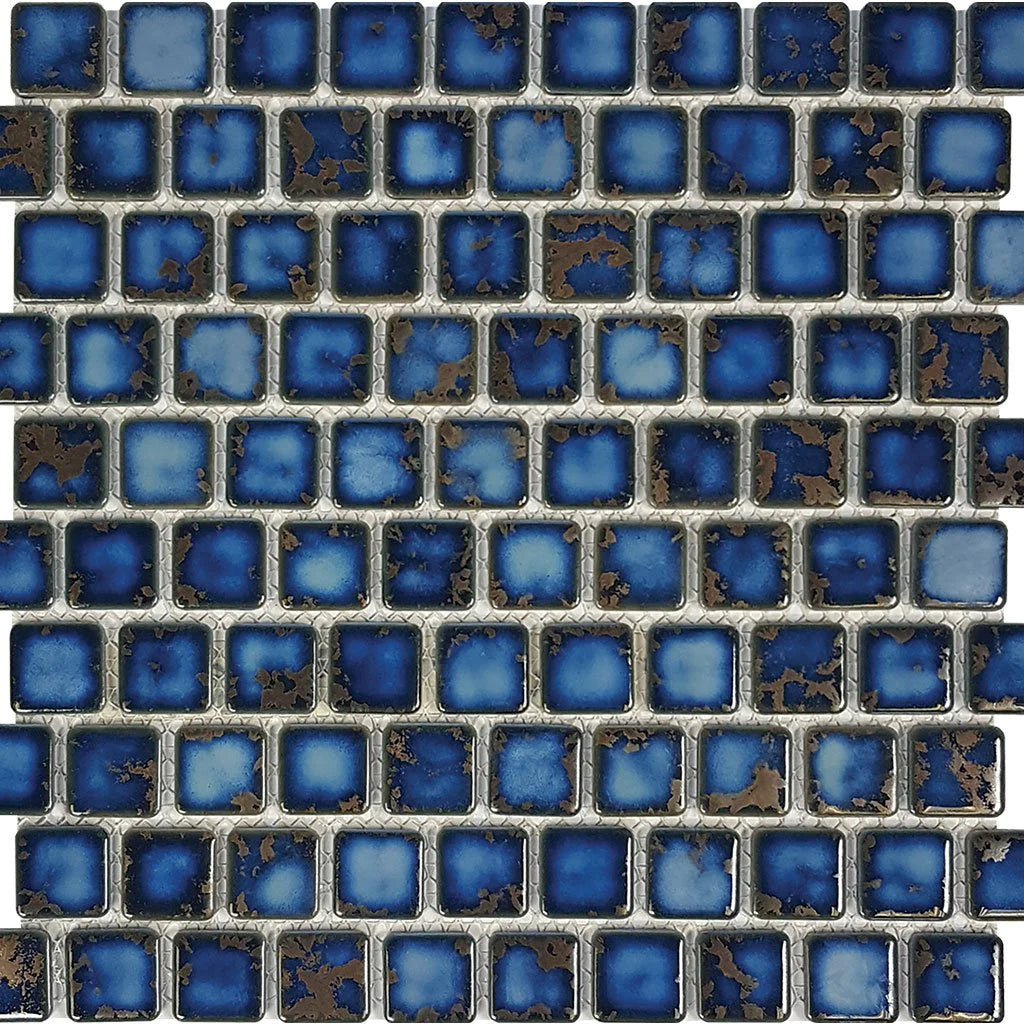 Aquatica Terra Blue 1"x1" Porcelain Mosaic Pool Tile 12"x12" - Harmony Collection