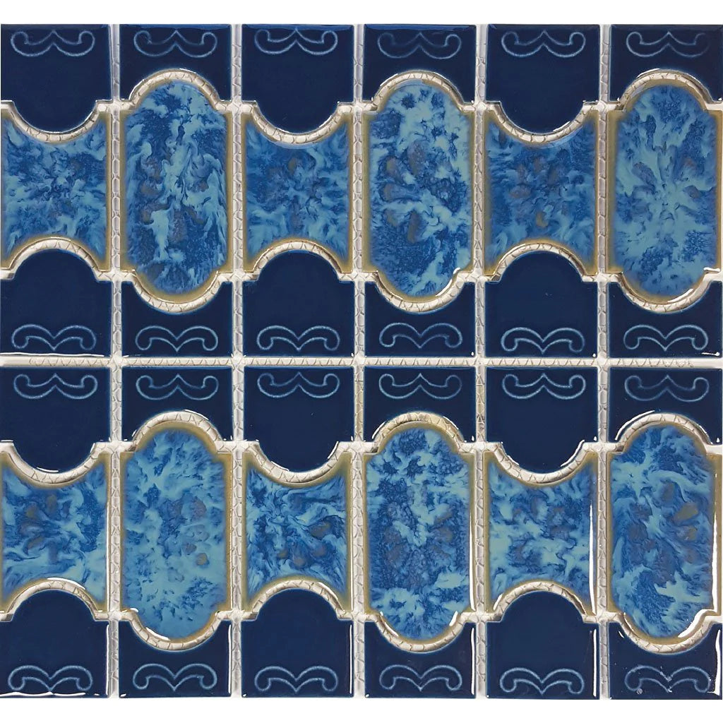 Aquatica Caribbean Blue Porcelain Mosaic Tile 12"x12.5" - Botanical Collection