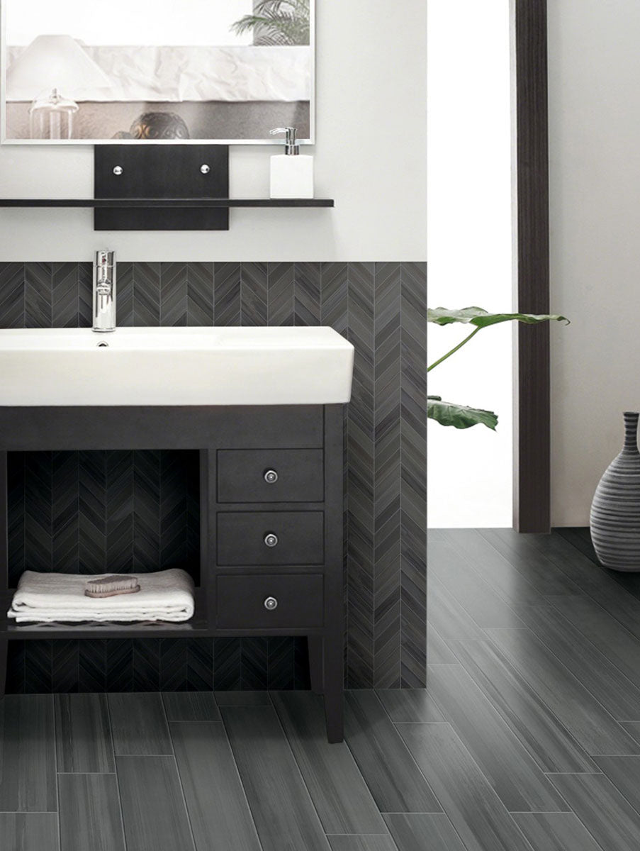 MSI Graphite Chevron Mosaic Porcelain Wall and Floor Tile 12"x15" - Watercolor Collection