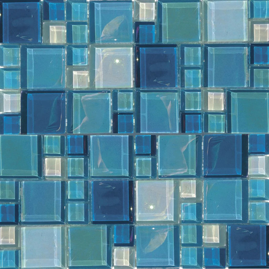 Aquatica Shimmer Random Size Glass Mosaic Tile 12"x12" - Lux Aqua Collection