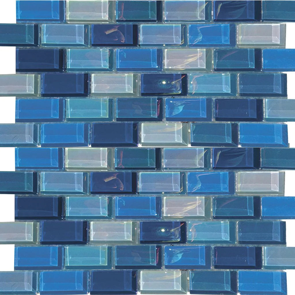 Aquatica Blue Bazaar 1"x2" Glass Mosaic Tile 12"x12" - Lux Aqua Collection