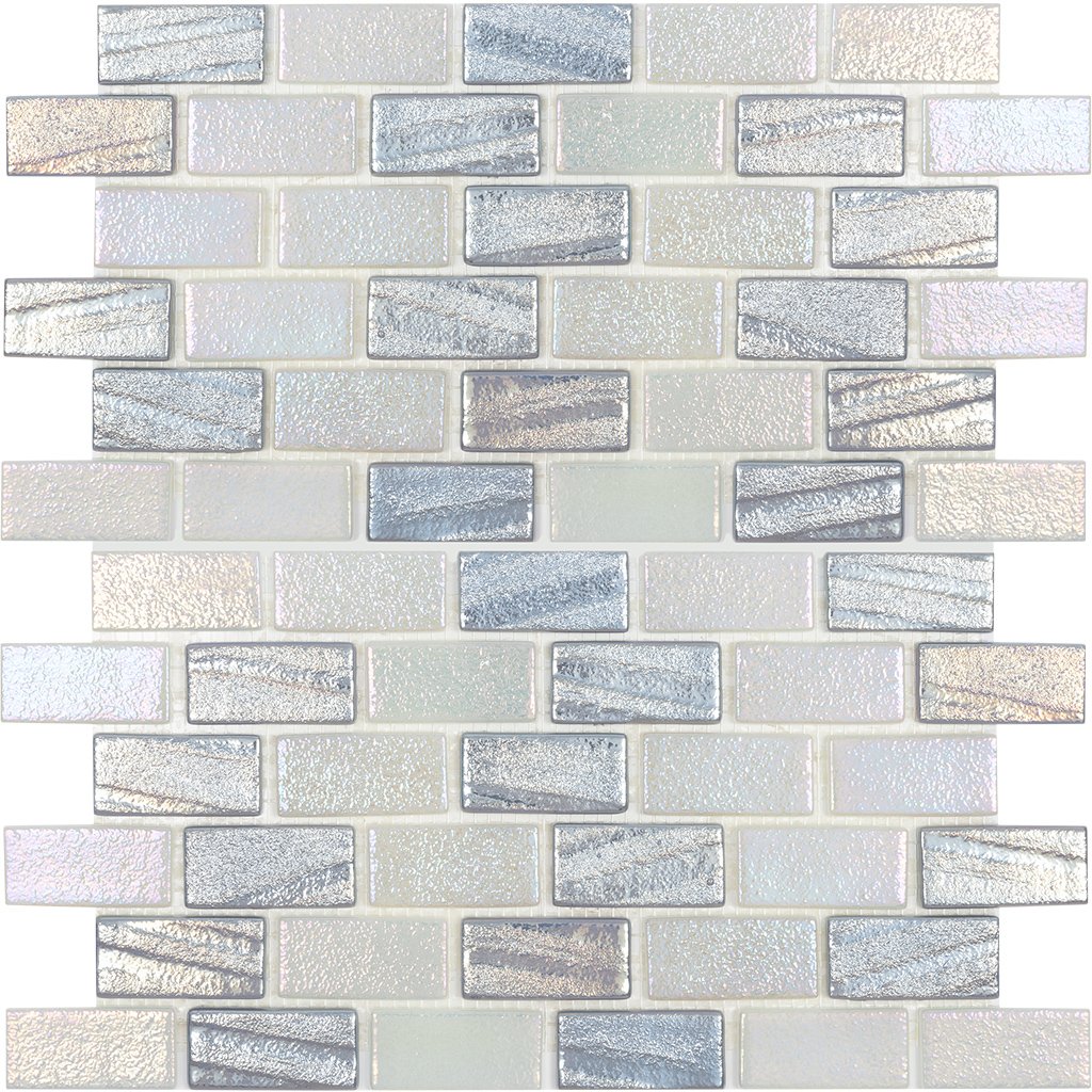 Aquatica Silver 1"x2" Glass Mosaic Tile 12"x12" - Illusions Collection