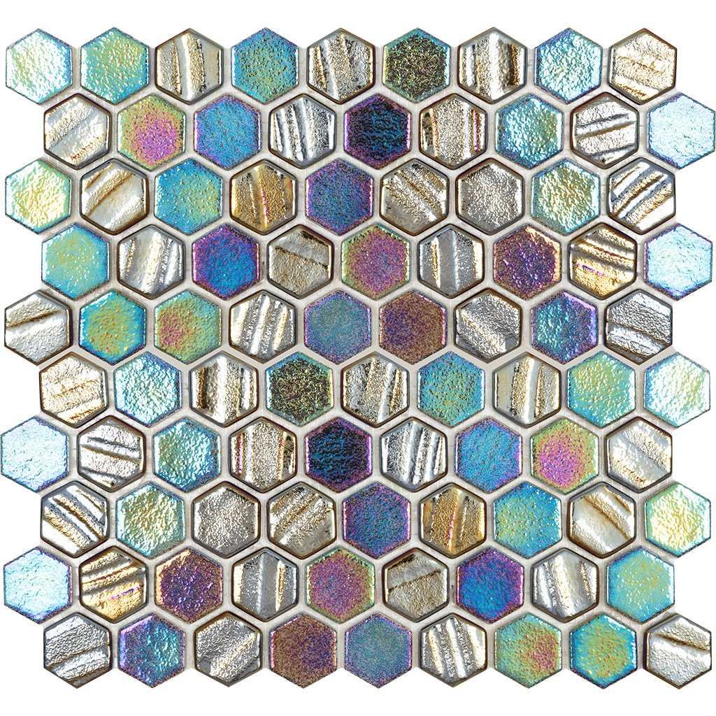 Aquatica Black Hexagon Glass Mosaic Tile 12"x12" - Illusions Collection