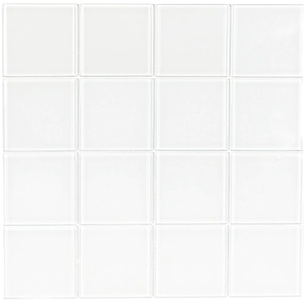 Aquatica White Solid Glass Mosaic Tile 12"x12" - Crystal Collection