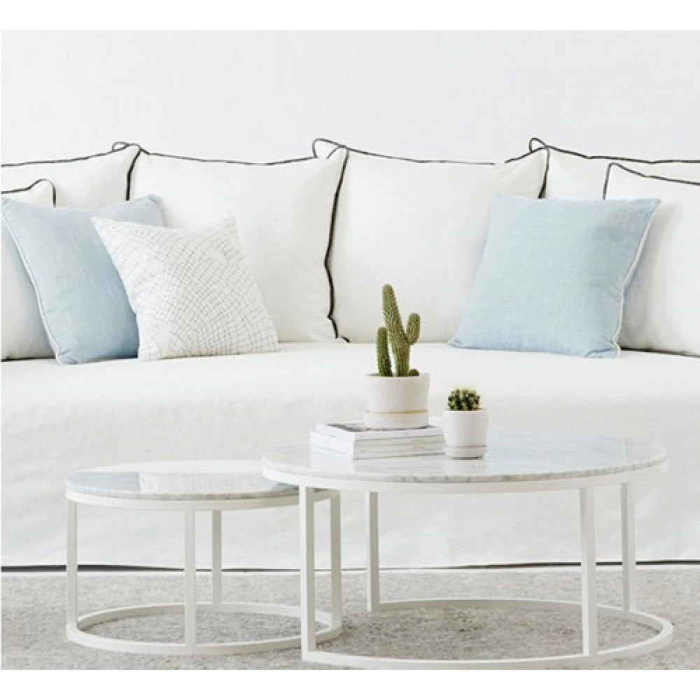 Carrara White Marble Nesting Coffee Table Round Set of 2