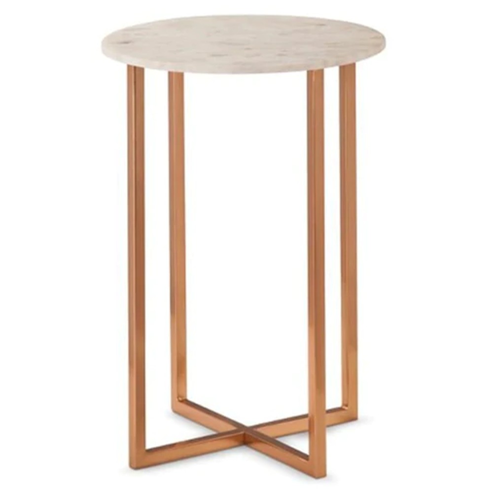 Carrara White Marble End/Side Table Round Polished
