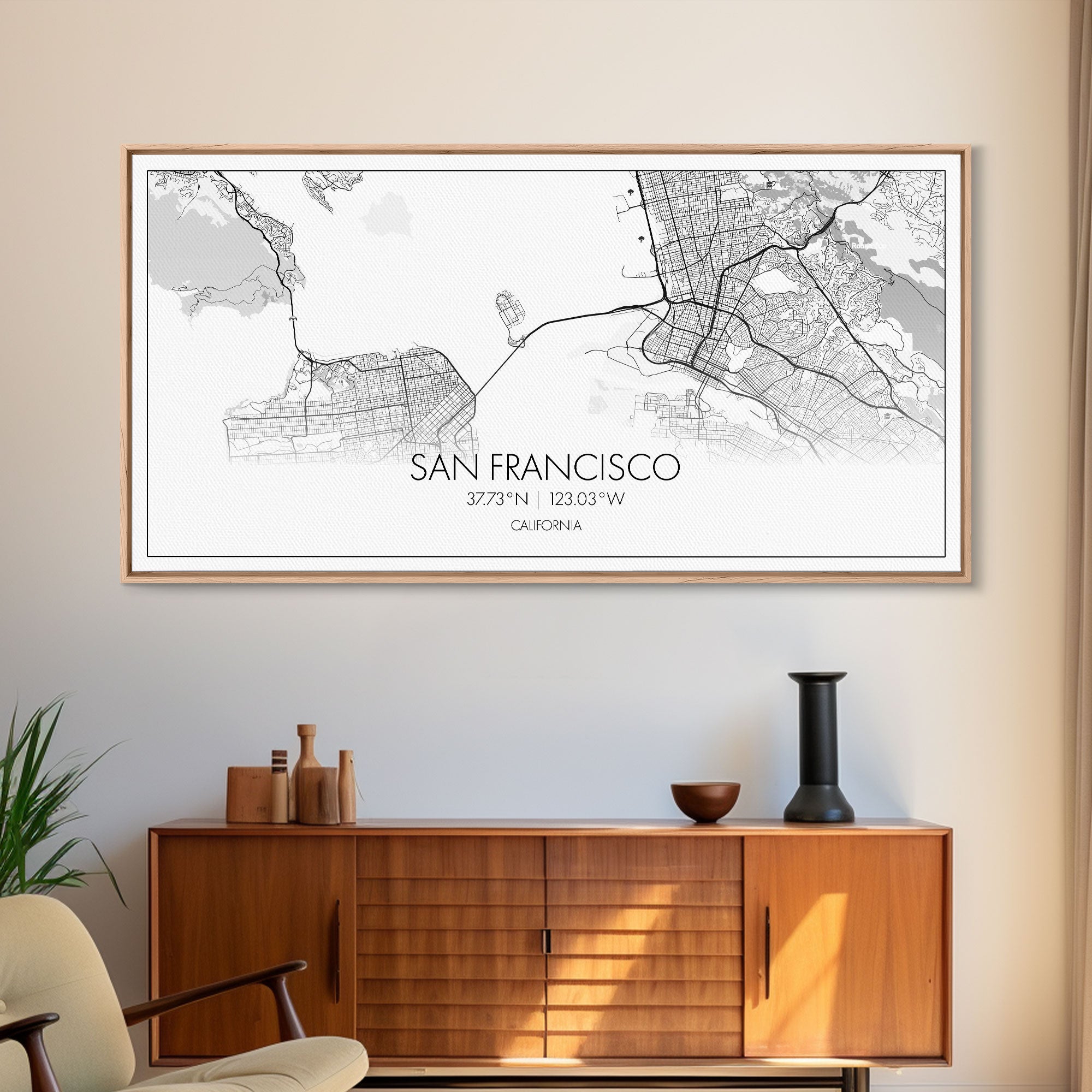 San Francisco City Map, California Art, Map Print, Modern Wall Art, Wall Art, Canvas Art, Bookshelf Décor, Dining Room Prints, City Wall Art