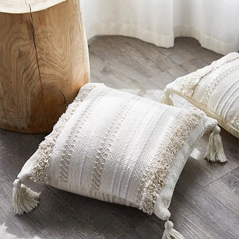 GobekUsa Lace Tassel Cushion Tufted Sofa Pillowcase for Office Chair Pad