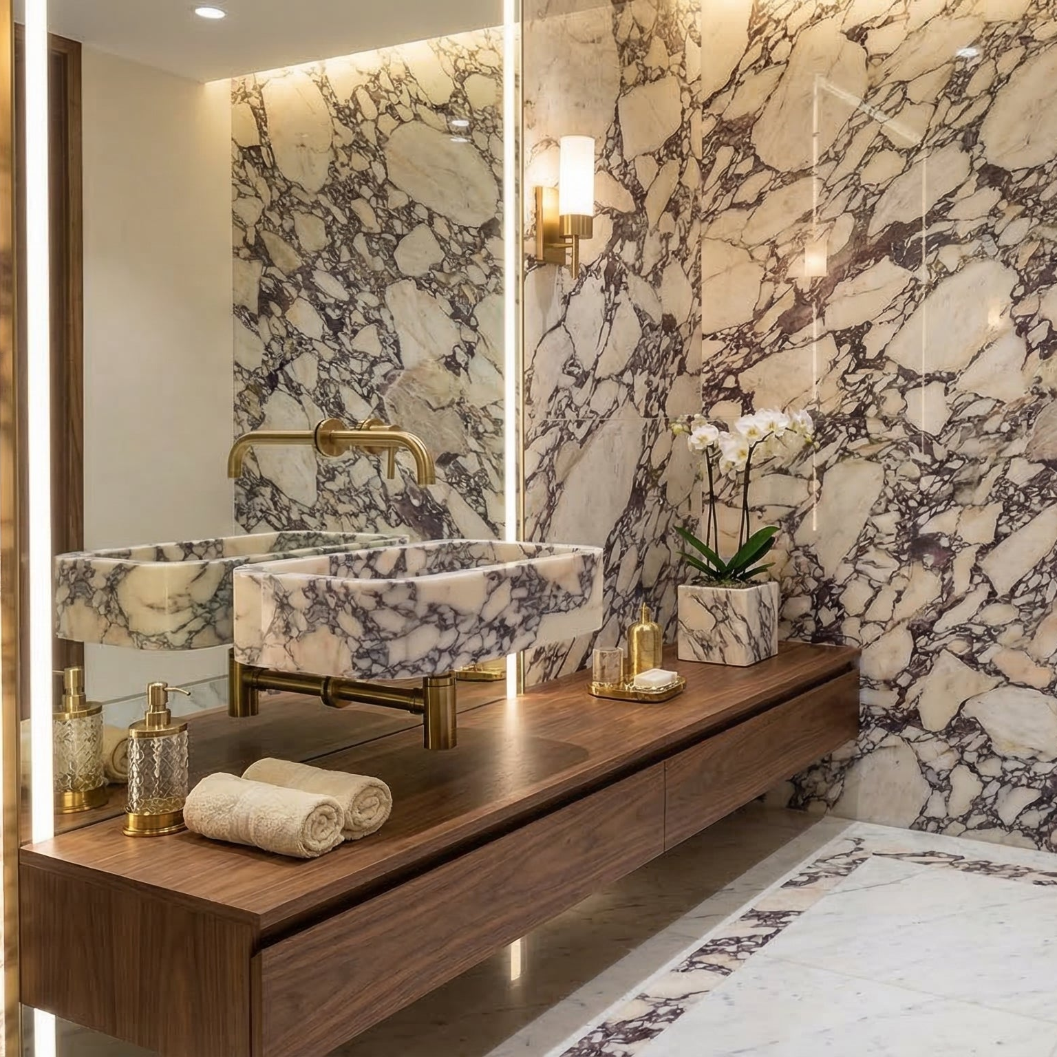 Calacatta Viola Marble Wall-mounted Natural Stone Rectangular Sink (W)12" (L)18" (H)7"