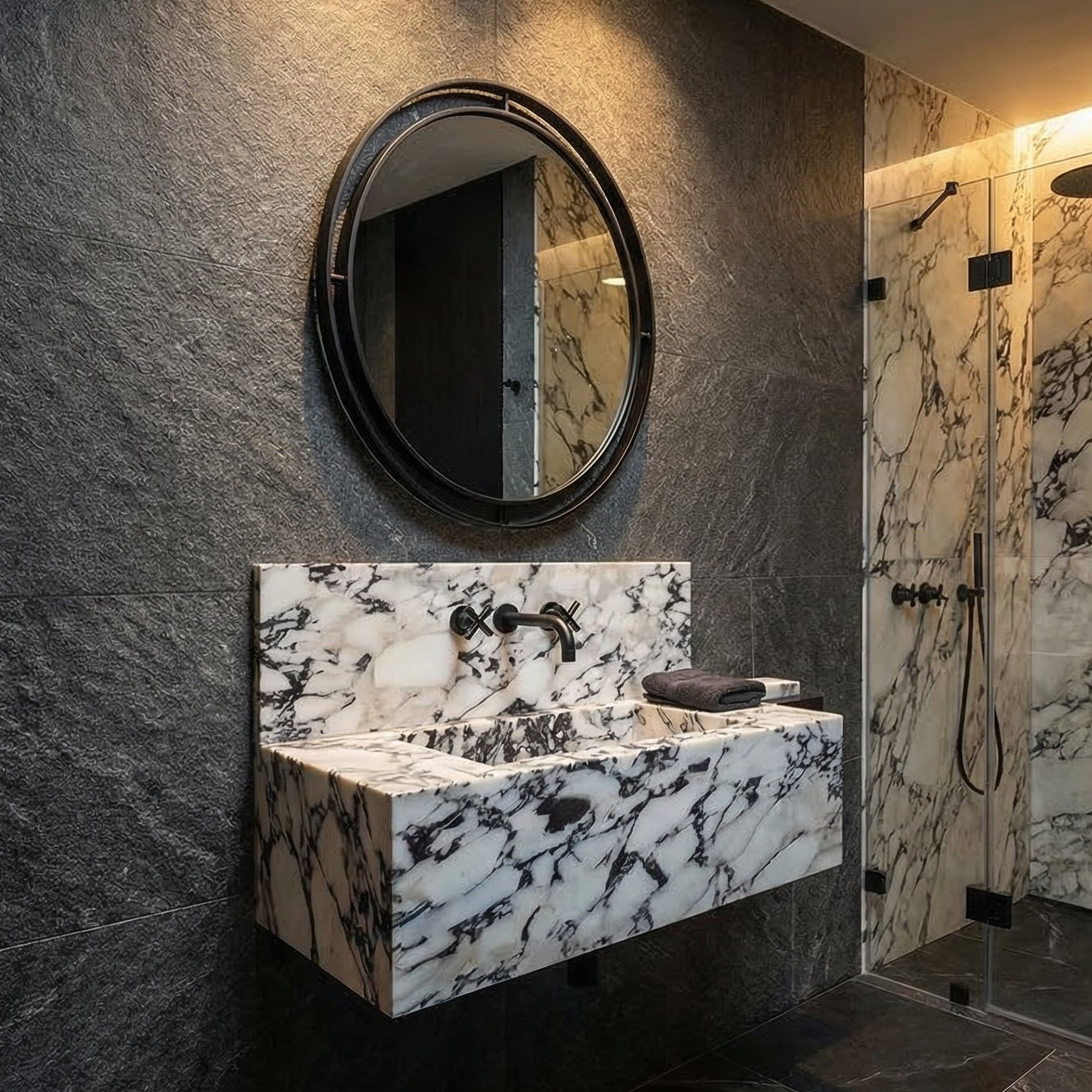 Calacatta Viola Marble Rectangular Wall-mount Bathroom Sink with 10" Backsplash (W)16" (L)32" (H)10"