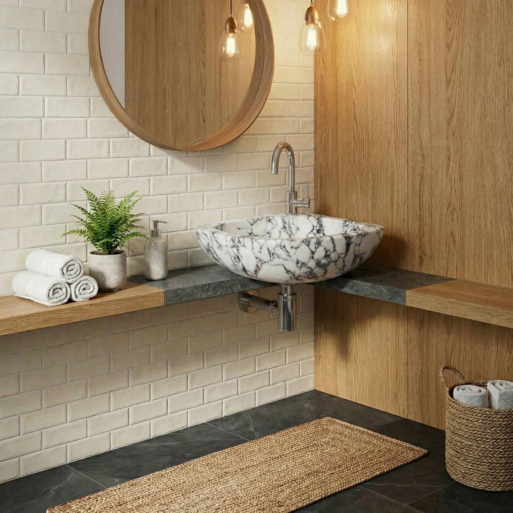 Calacatta Viola Marble Wall-Mount Bathroom Corner Vanity Sink (W)12" (L)12" (H)6"