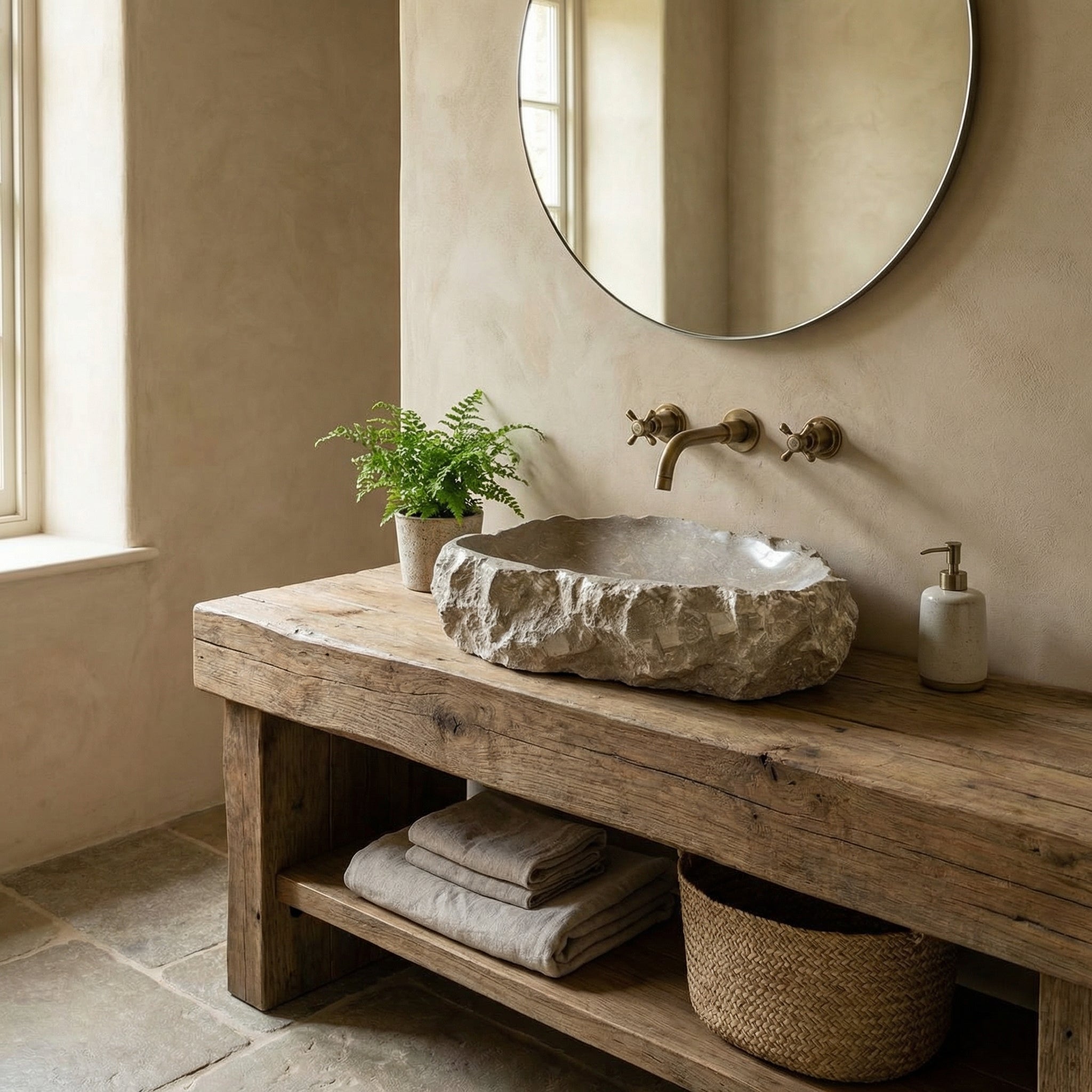 Seagrass Fossil Limestone Rustic Natural Stone Vessel Sink (W)16" (L)20" (H)5"