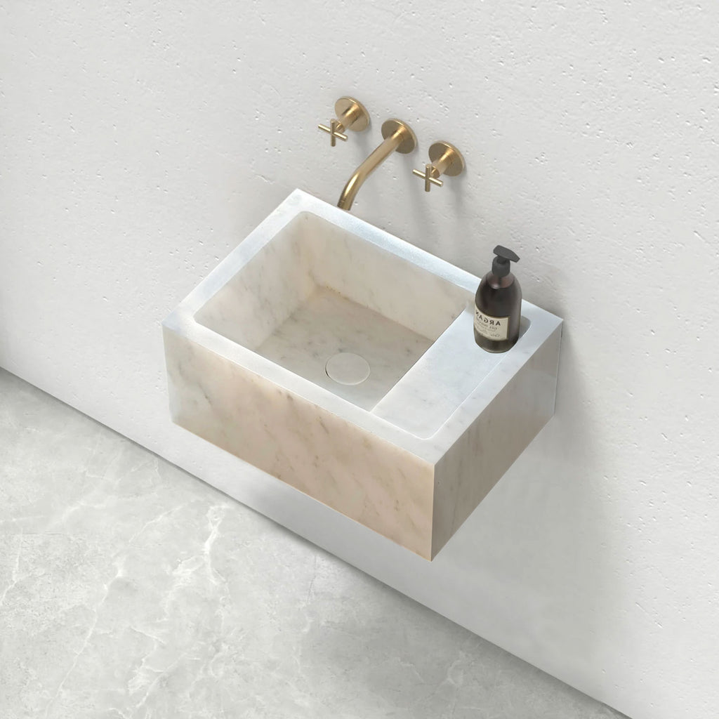 Carrara White Marble Wall-mount Bathroom Sink (W)14" (L)18" (H)5"