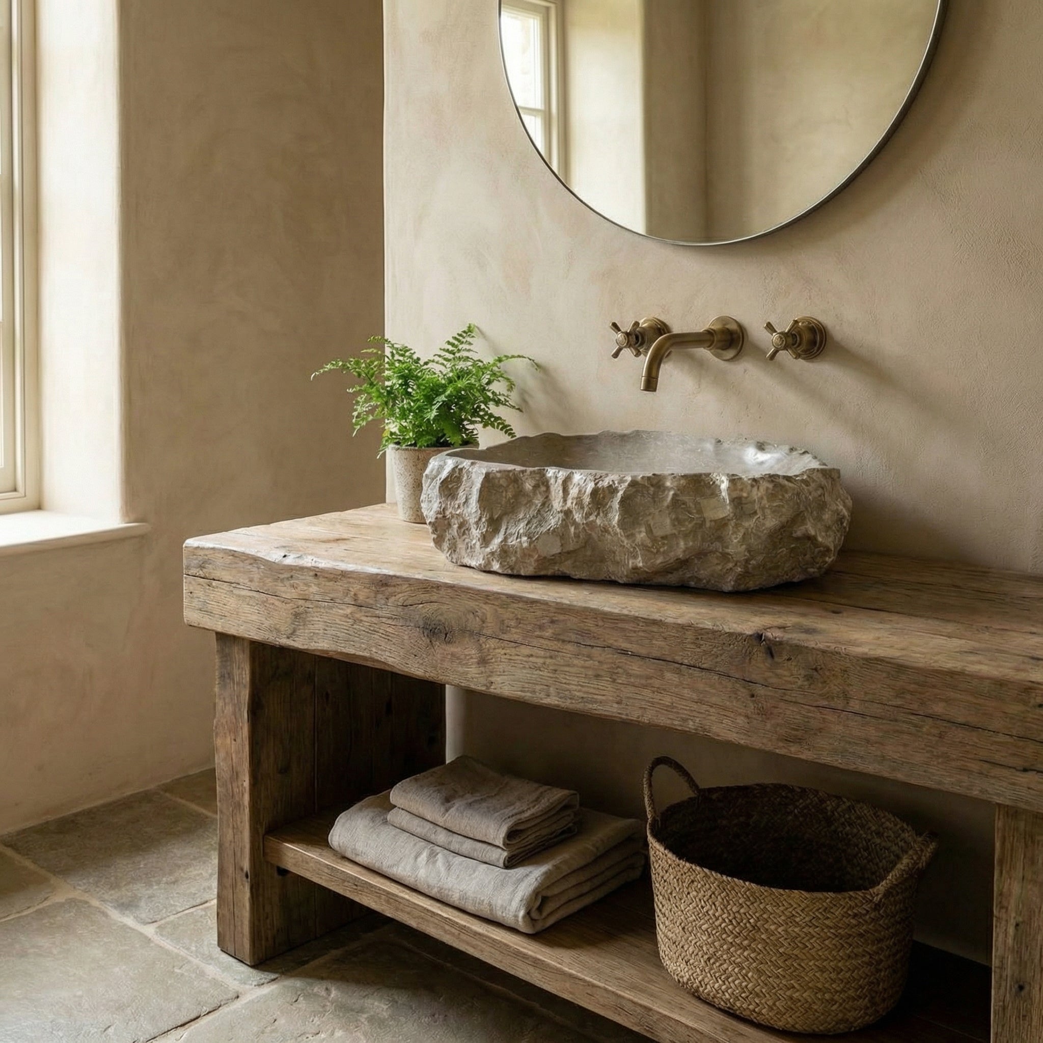 Seagrass Fossil Limestone Rustic Natural Stone Vessel Sink (W)18" (L)22" (H)5"