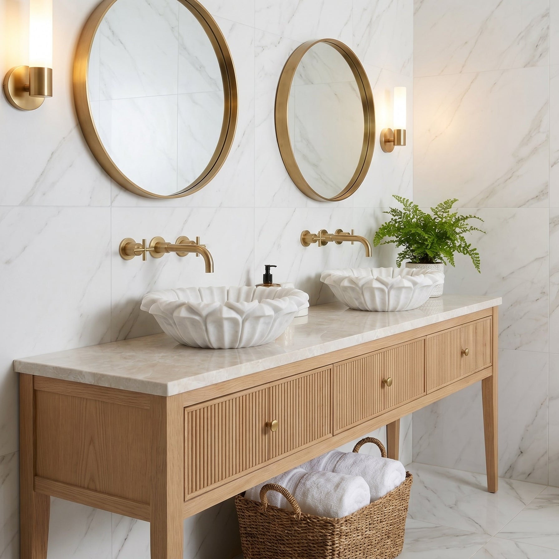Carrara White Marble Flower Shape Polished Sink (D)18" (H)6"