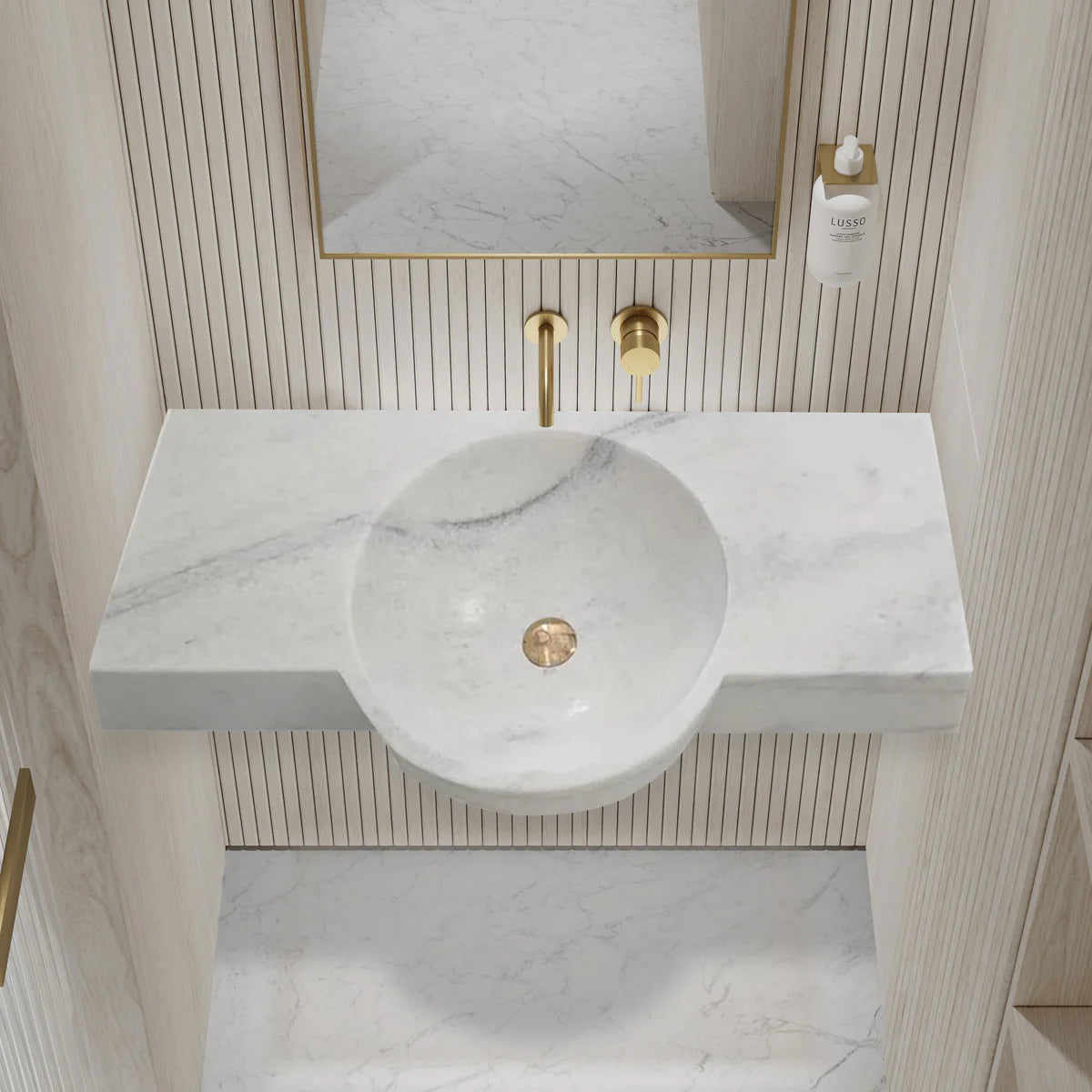Carrara White Marble Above-vanity Wall-mount Bathroom Sink (W)16" (L)36" (H)5"