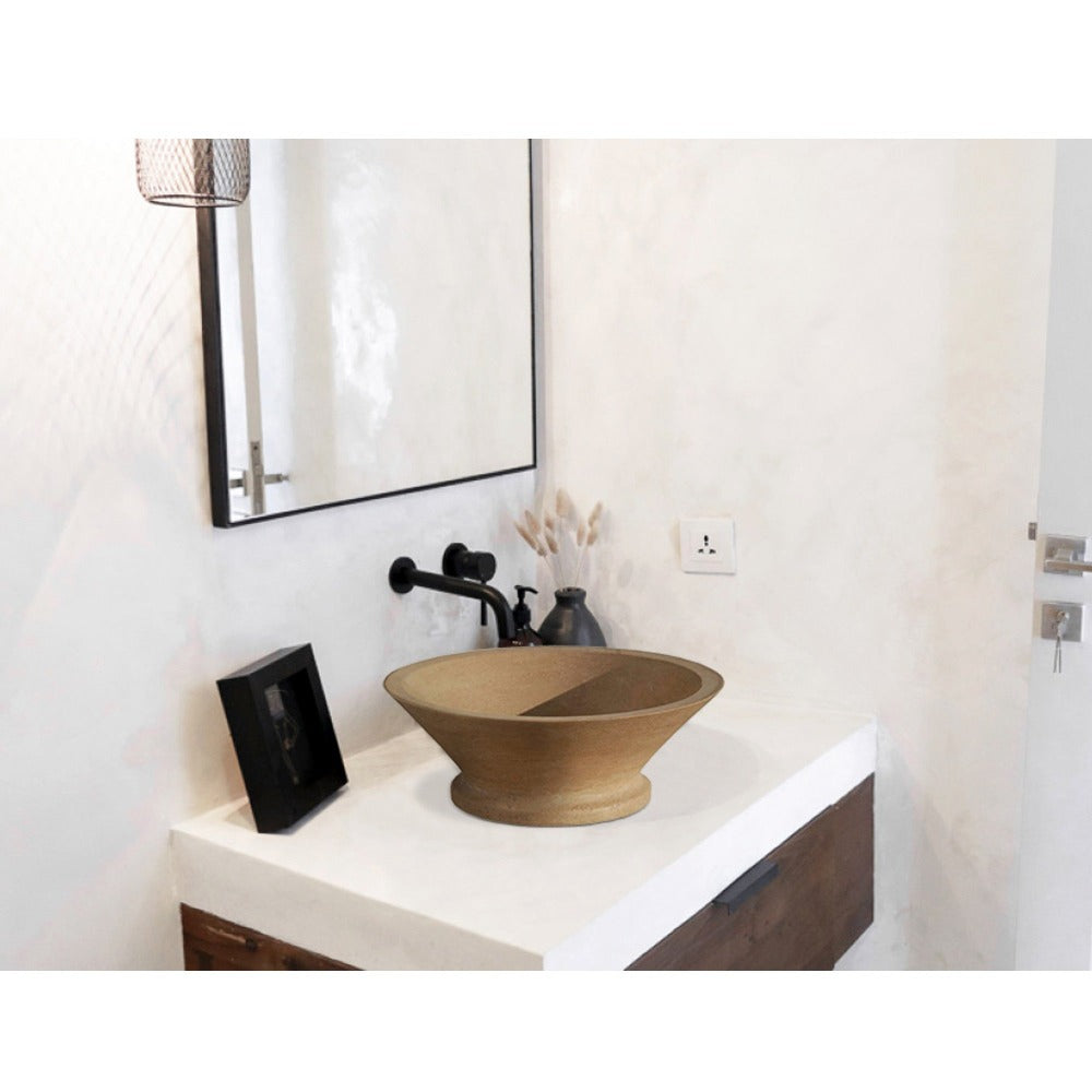 Natural Stone Classic Conical Shape Travertine Vessel Sink (D)16" (H)6"