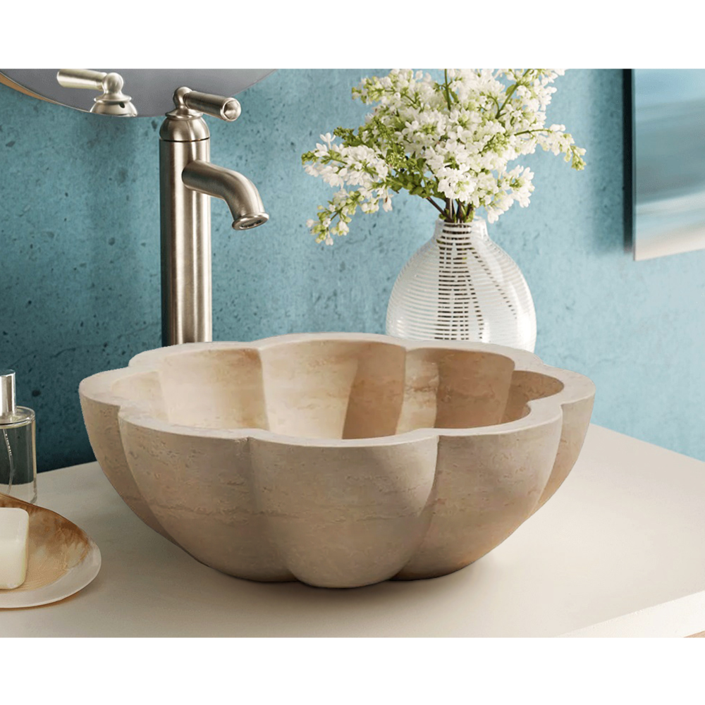 Natural Stone Pumpkin Light Travertine Vessel Sink (D)16" (H)6"