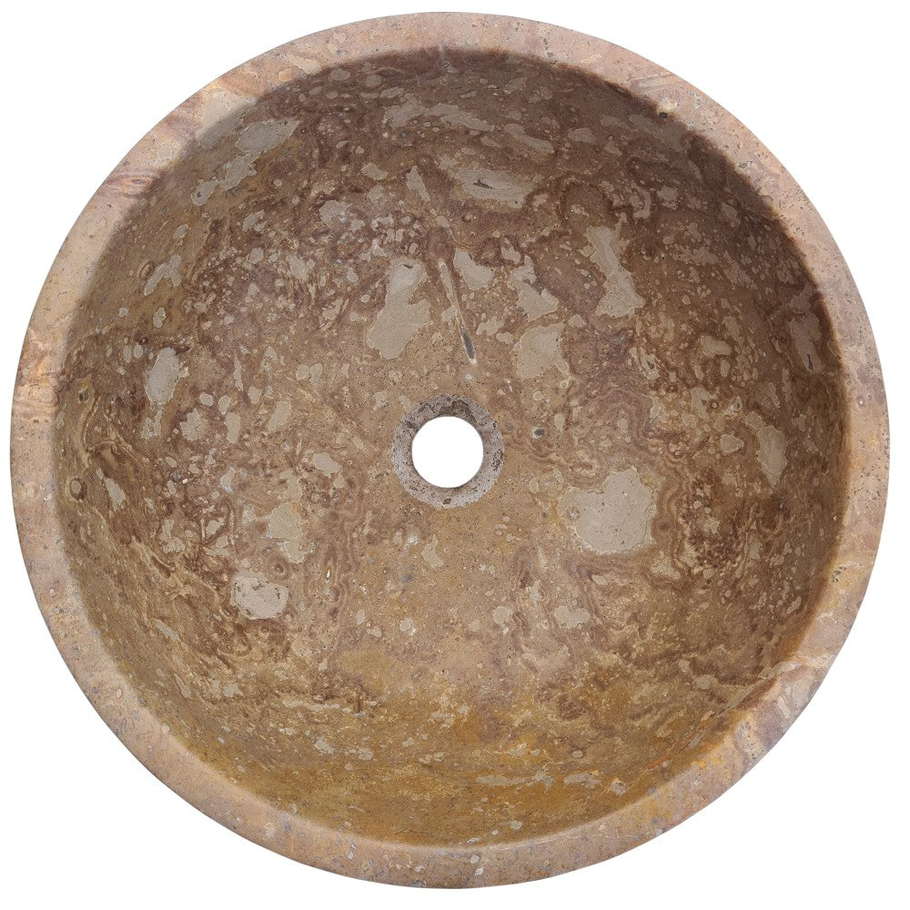 Fontane Dark Walnut Travertine Natural Stone Under-mount Sink Honed and Filled (D)16" (H)6"