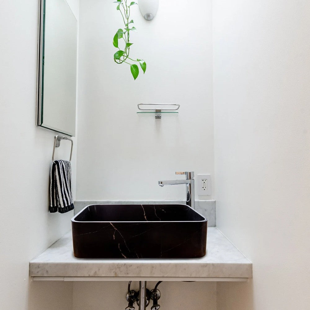 Toros Black Marble Farmhouse Rectangular Sink Polished (W)13.5" (L)21.5" (H)6"