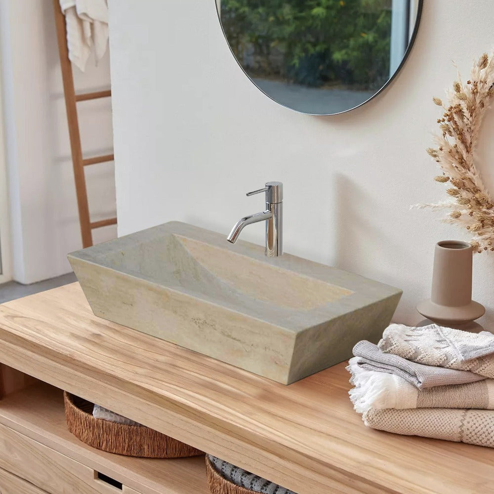 Natural Stone Light Travertine Rectangular Farmhouse Sink (L)20" (W)16" (H)4"